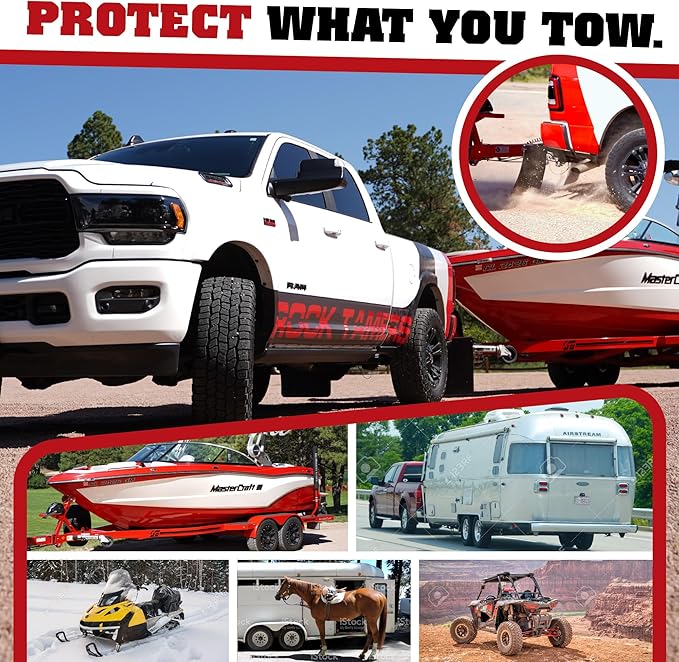 Rock Tamers 3" Official Mudflap System 00112 - 3" Hitch Receiver, Check Measurements - Hitch Mounted Mud Flaps to Protect What You Tow - Removeable and Adjustable - Black/Stainless Steel - 1 System