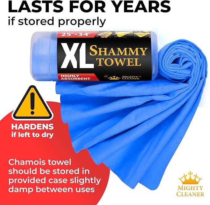 Premium XL Shammy Towel for Car - 2pk (34”x25”) - Super Absorbent Chamois Cloth - Spots & Scratch-Free - Reusable Car Drying Towel