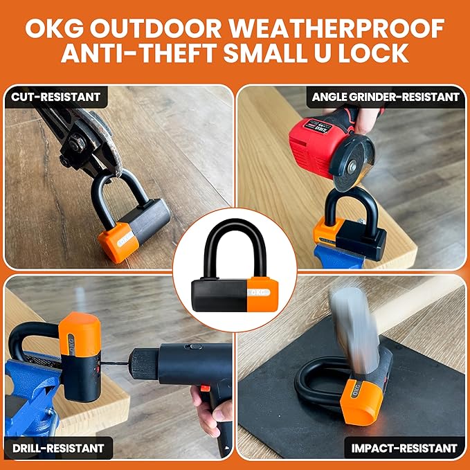 OKG Heavy Duty Small U Lock – 18mm Anti-Cut Manganese Alloy Steel U-Shackle | Dual-Deadbolt Anti Theft Motorcycle Lock for eBike/ATV/Trailer | Drill-Proof & Weatherproof (4 Keys, No Security Chain)