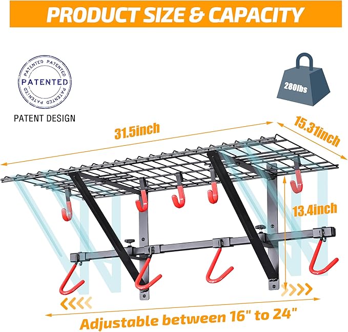 PLKOW Garage Wall Shelving, Wall Mount Bike Storage Rack with 8 Adjustable Bike Hooks, Heavy-Duty Bike Rack for Garage, 280 Lbs Load Capacity, 2-Pack