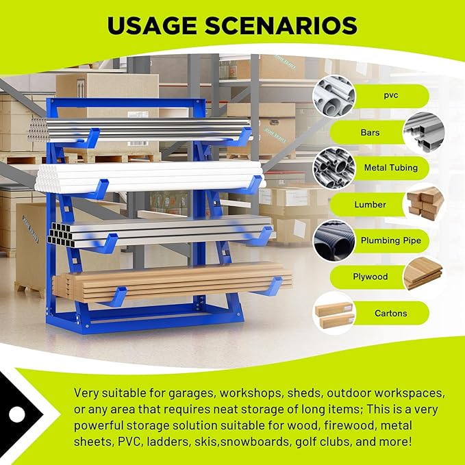 Heavy Duty Steel Horizontal Storage Rack with 4-Level Lumber Organizer Shelf Pipe Organizer Support Rack For Supermarket，Garage, Basement, Pantry, Workshop, 24''L x 60-7/8''H x 48-3/8''W