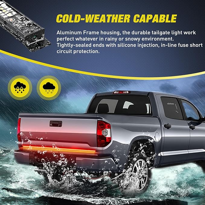 Nilight Truck Tailgate Light Strip 48" Aluminum Frame Triple Row 780 LED Bar with Red Running Brake Sequential Turn Signals Strobe Lighting White Reverse