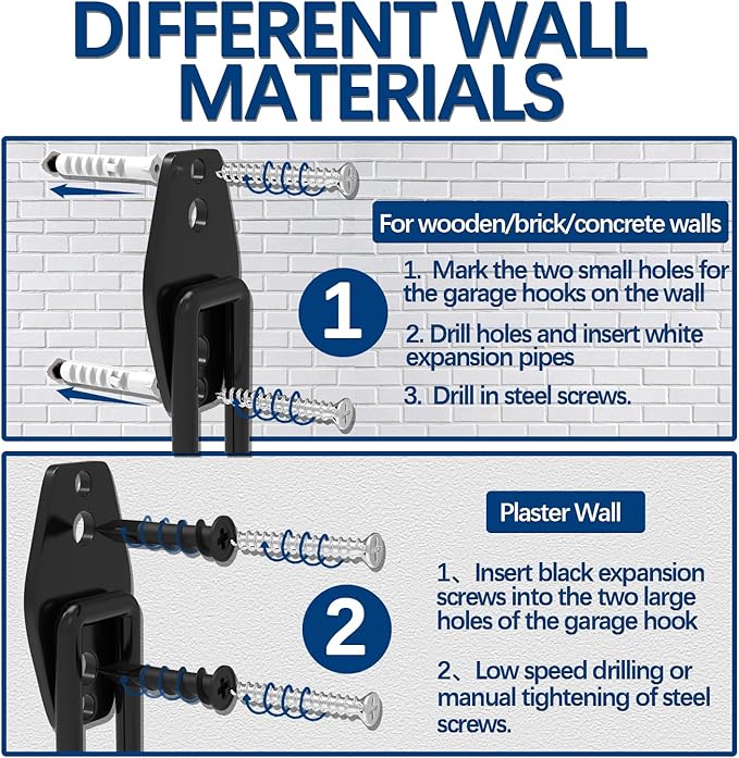 3-H Garage Wall Hooks 31 Pack, Garage Hooks Heavy Duty with Extra Welding Spots, Garage Organizer for Garden, Lawn, Yard Tools, Chairs, Ladders, Weed Eater, Shovel, Blower(Black)