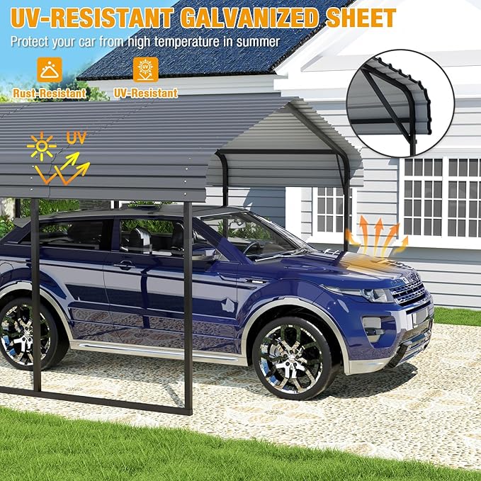 EBE 12 x 20 FT Metal Carport, Heavy Duty Carports with Galvanized Steel Roof, Outdoor Multi-Use Carport Canopy, Garage Car Shelter Shade for Car, SUV, Truck, and Boats