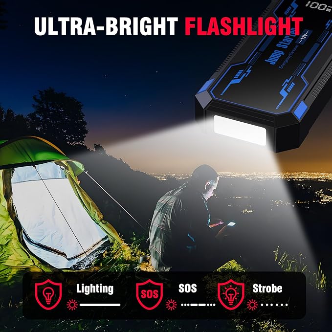 Car Jump Starter 6000A Car Battery Jump Starter Portable,12V Battery Jumper Starter Portable(10.0L Gas/8.0L Diesel),LCD Display Jump Box Jump Starter Battery Pack with Jumper Cable & Flashlight-Blue