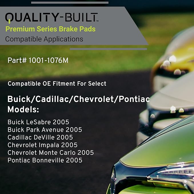 Premium Semi-Metallic Front Brake Pads (1001-1076M) Compatible with Buick LeSabre 2005, Park Avenue 2005, Cadillac DeVille 2005, Chevrolet Impala 2005, Monte Carlo 2005 & More