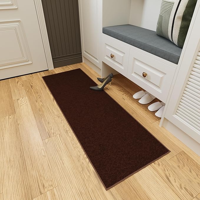 Ottomanson Hallway Runner Rug 20" x 59" Non Slip Solid Area Rugs Easy to Clean Laundry Rug Runner Durable & Pet Friendly Floor Carpet Runners for Hallways Entryway Living Room Kitchen, Brown