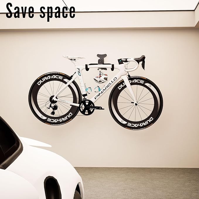 Bike Wall Mount Hanger - Adjustable Horizontal Bicycle Storage Rack for Garage and Home - Metal Hook Holder for Road, Mountain, and Hybrid Bikes