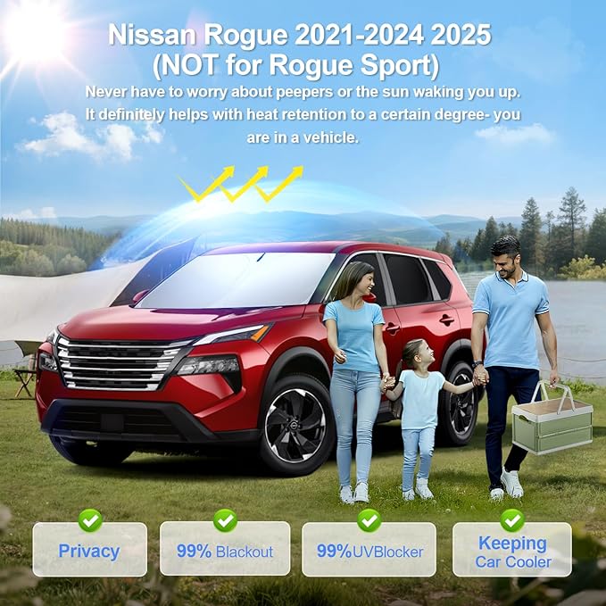 8pcs Car Window Shades for Nissan Rogue 2021-2024 2025(NOT Rogue Sport) Accessories,Windshield Side Rear Full Sunshade,Sun Visor UV Blocking, Privacy Protection and Blackout for Camping Outdoor