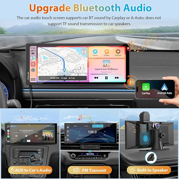 CARPURIDE W125S 11.26 Inch HD Wireless Carplay & Android Auto Screen, 4K +1080P+1080P Dash Camera for Cars with 64GB Card, with Loop Recording, Bluetooth, Voice Control, GPS, FM, Super Link