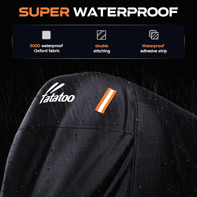 Motorcycle Cover Waterproof Outdoor, 300D Heavy Duty, UV & Rain Resistant, 3 Wind-Resistant Buckles, Dual Lock Holes, Includes Storage Bag, Fits Most Motorcycles/Scooters up to 86.6",Black