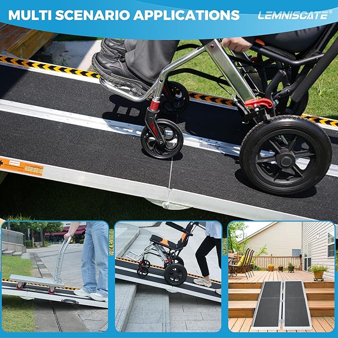 LEMNISCAT Wheelchair Ramp 5FT,Portable Wheel Chair Ramps for Steps,Non-Slip Aluminum Folding Handicap Ramps for Home Entry,Stair Ramp for Walker,Threshold Ramp for Doorways, Curbs,Car,Scooter