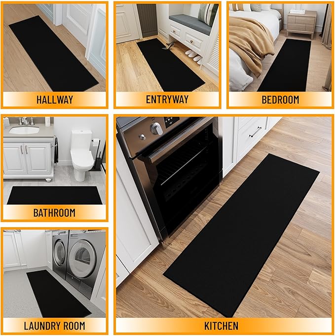 Ottomanson Hallway Runner Rug 2'2" x 6' Non Slip Solid Area Rugs Easy to Clean Laundry Rug Runner Durable & Pet Friendly Floor Carpet Runners for Hallways Entryway Living Room Kitchen, Black