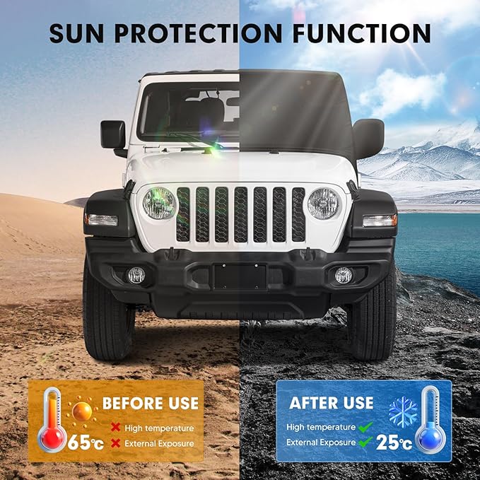 Car Cover for Jeep Wrangler JK JL 4 Door 2007-2025 Waterproof All Weather Car Covers with Door Zipper for Wrangler UV Protection Black