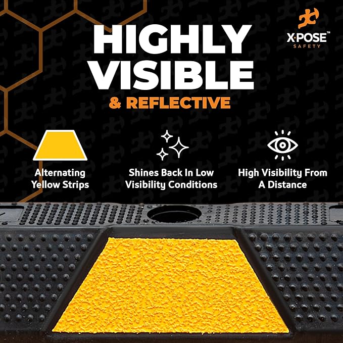 Xpose Safety 72" Heavy Duty Rubber Parking Stopper – 1 Pack Wheel Blocks for Garage, Driveway, or Ramp – Car Bumper Stop with Yellow Reflective Strips – Removable Floor Mount