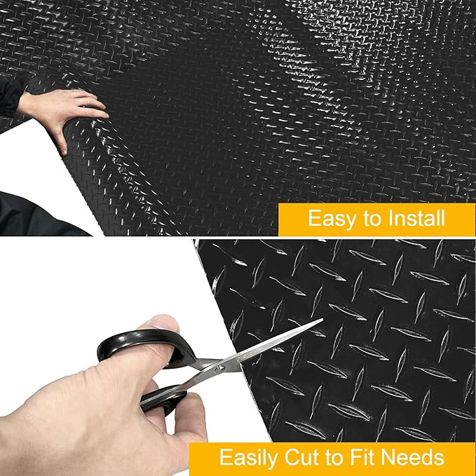 7.5x25 FT Garage Floor Mat, 2.8mm Thicked Flooring Roll 188 sqft Diamond Plate PVC Rubber Trailer Mat, Non-Slip Floor Protector Mat for Garage Warehouse Gyms Boats