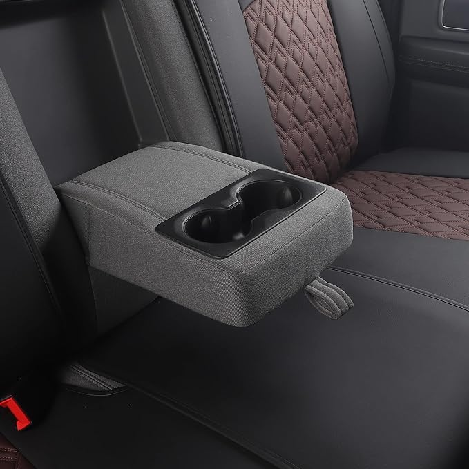 JOJOBAY Car Seat Covers for Dodge Ram,Fit Ram 2009-2025 1500/2500/3500 Pick-up Truck,Crew,Regular,Quad,Mega Cab,Waterproof Leather Automotive Interior Accessories（Rear Seat Cover,Black-Brown）