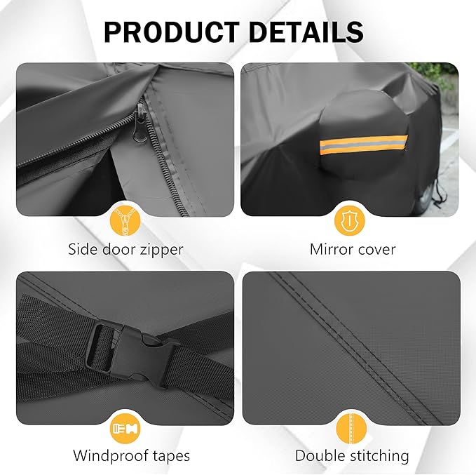 MORNYRAY Compatible with Dodge Challenger,Car Cover Outdoor Waterproof Sun Rain Snow Hail Protection with Driver Door Zipper (Black, Custom Fit Dodge Challenger)