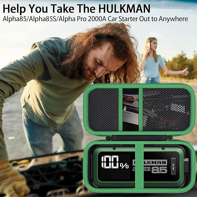 Aenllosi for HULKMAN Alpha85/Alpha85S/Alpha Pro Jump Starter Hard Carrying Case, Black+Green (Case Only)