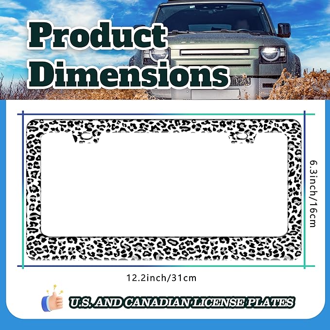 Leopard Print License Plate Frame Skin Texture Pattern Stainless Steel License Plate Holder for Front or Rear Car Tags Funny for Car Decoration Accessories with Screws 6.3 X 12.2 in for Women Men