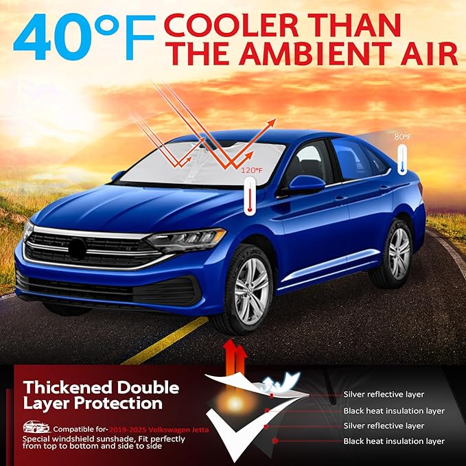 KAYZT Windshield Sun Shade for 2019-2025 Volkswagen VW Jetta Foldable Sunshade Front Window Custom Fit Car Accessories