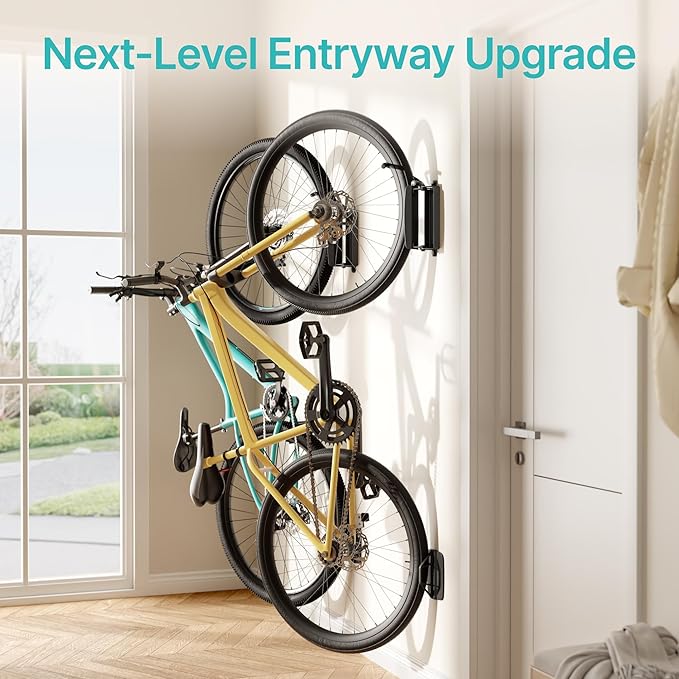Bike Rack Garage, Bike Wall Mount Heavy Duty, Holds 77 Lbs, Swivel Bike Hangers for Garage, Adjustable Indoor Bike Storage for Bedroom Home Office, 2 Pack