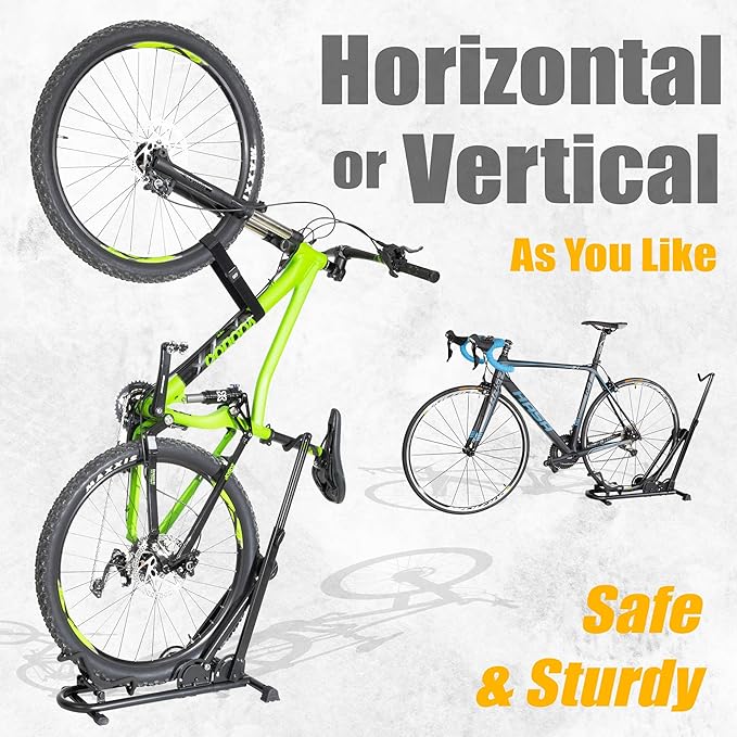 BIKE HAND Upright Bike Stand - Premium Quality Vertical & Horizontal Adjustable Bicycle Floor Parking Rack - for Storing MTB Road Bikes - up to 29” Wheel Size - Seatpost Stabilizer Ver. 1-1 Bike