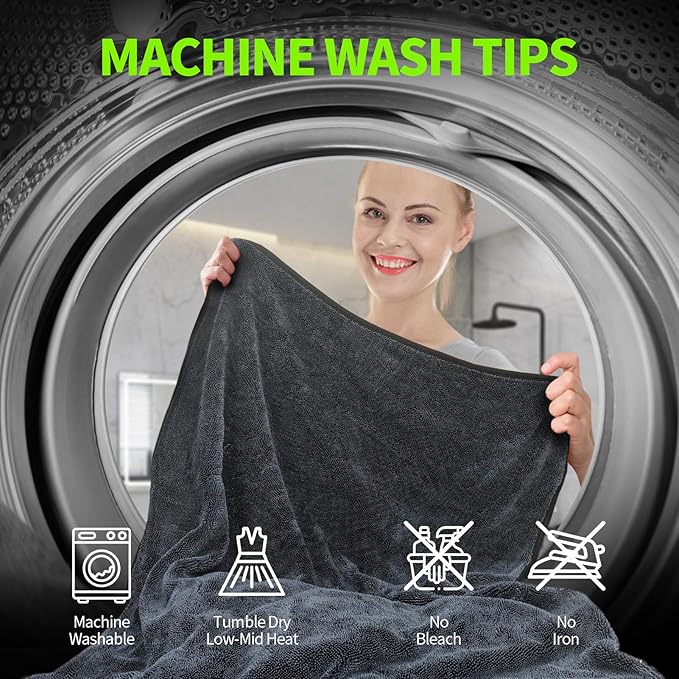 3-Pack Car Drying Towel, Ultra Absorbent Microfiber Towels for Cars (36" x 24"), Drying Towels Car Detailing, Streak Free, No Water Spots, Scratch-Free, with Storage Bag