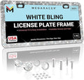 Dazzling Bling License Plate Frame for Women - 1 Pack, 800 Premium Rhinestones, Rust-Free Stainless Steel, Street Legal Slim Design, Sparkly Diamond Car Tag Holder with Glitter Crystal Screw Covers