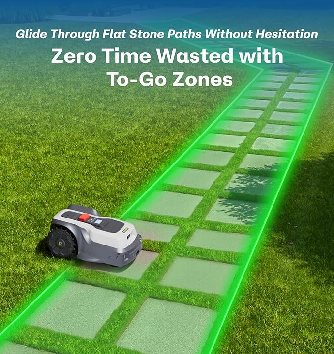 Robot Lawn Mower No Wire T1200Pro 2025 with L-Shape Wall Mount Rod, Automatic Robot Mower, Ride-on Edge Mowing, Multiple Zones Management, AI Obstacle Avoidance, for Lawn Up to 0.37 Acre