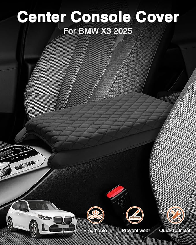 Shademax Custom for 2026 2025 BMW X3 Center Console Cover Armrest Cover for BMW X3 Arm Rest Cushion Pad Leather Middle Console Cover Armrest Seat Box Protector BMW X3 Accessories Anti-Scratch Black