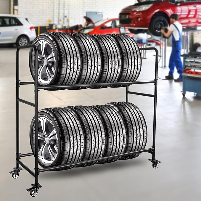 60" Tire Storage Rack - Rolling Tire Rack for Garage - Indoor/Outdoor Shelves 60 Inch Tire Rack Organizer