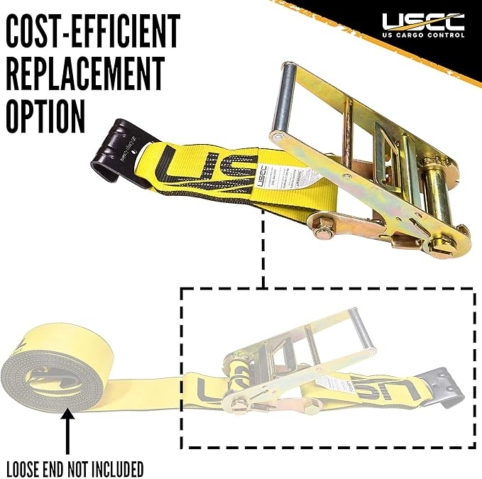 US Cargo Control Heavy Duty Yellow Fixed End with Ratchet and Flat Hook 4 Inch x 11 Inch (200-Pack), Fixed End Only, 5,400 LBS Working Load Limit