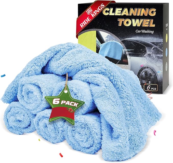 Micro Fiber Cloth，Coral Fleece Towels for Car，SUV，RV，Motorcycle，Boat，Absorbent, Lint-Free, Extra Soft,Reusable and Durable,Interior Microfiber Rags 16in x 16in-Blue 6 Packs