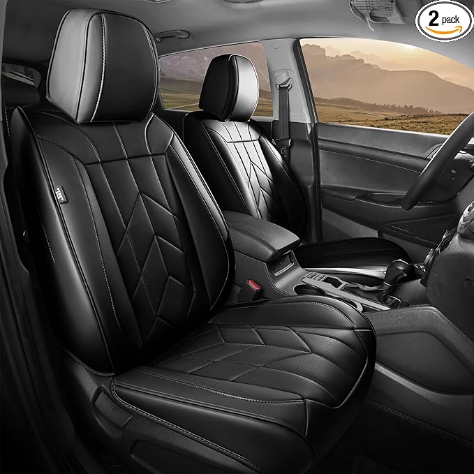 Black Car Seat Covers Full Set - Waterproof Leather Car Seat Protector Universal Fit Escape Fusion Edge Expedition Ranger