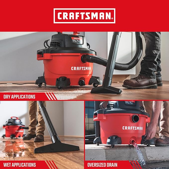 CRAFTSMAN CMXEVBE17594 12 Gallon 6.0 Peak HP Wet Dry Vac, Portable Shop Vacuum Wet and Dry with Filter, Dust Bag, Hose and Attachments for Home Projects & Renovations