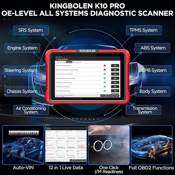 KINGBOLEN K10 Pro Bidirectional Test Diagnostic Scan Tool Bluetooth OBD2 Scanner Full System 10" Screen Code Reader Topological Graph 40+ Reset ECU Coding ADAS DoIP&CAN-FD FCA SGW 2 Years Free Update