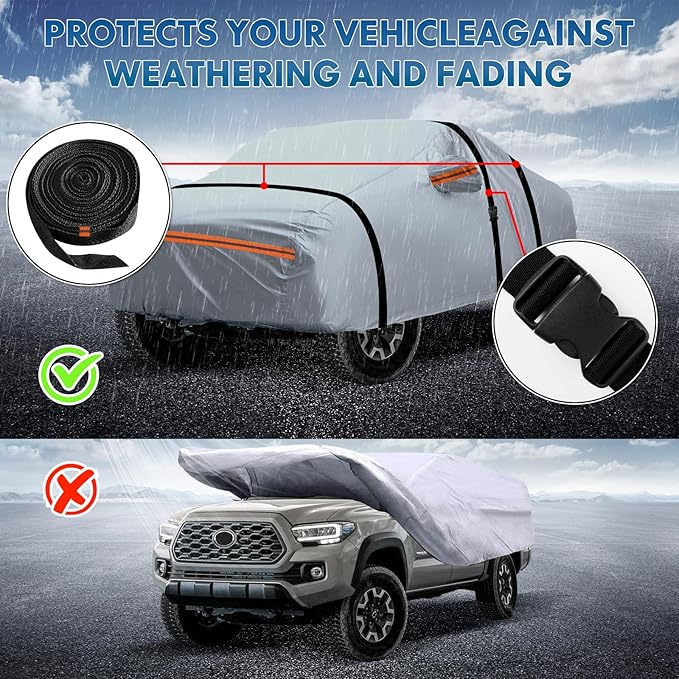 KEYOOG Fit for 178"-189" Length SUVs, 6-Layer Full Car Cover is All-Weather Waterproof, Universal in All Seasons, Snow Prevention, Rainproof, Acid Rainproof, Sunscreen, Orange Reflective Strip