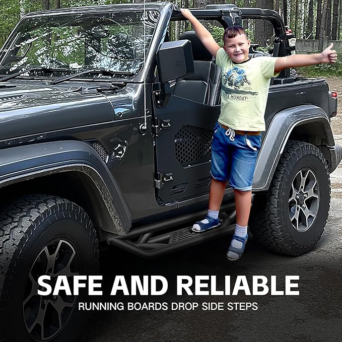 for Jeep JL Running Boards Drop Side Steps Compatible with 2018 2019 2020 2021 2022 2023 2024 2025 Jeep Wrangler JL 2 Doors (Include 4XE Model), Plates Rock Sliders Rails Heavy-Duty Nerf Bars
