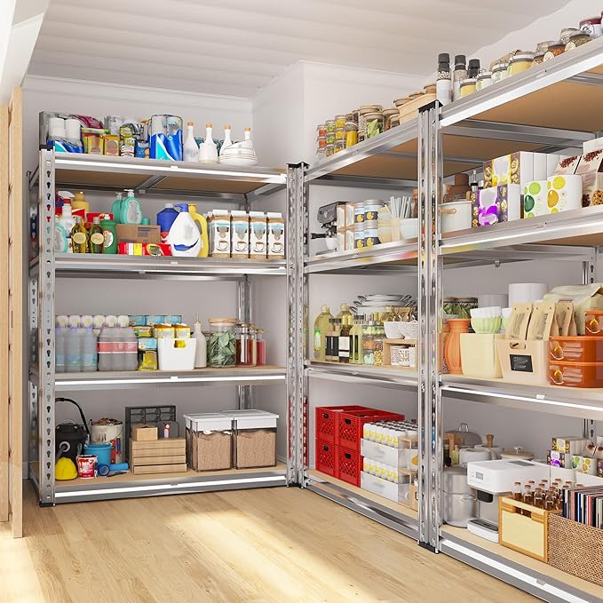 REIBII 60.05" H Storage Shelves 1840LBS Garage Shelving Heavy Duty Shelving 4 Tier Garage Shelves Adjustable Metal Shelf for Kitchen Basement Pantry Warehouse 35.45" W x 17.72" D x 60.05" H