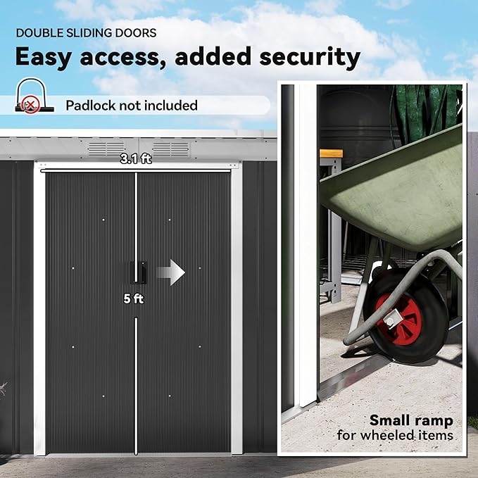 Outsunny 9' x 4' Outdoor Storage Shed, Metal Garden Tool House with Sloping Roof and Lockable Door for Backyard, Bike, Patio, Garage, Lawn, Gray