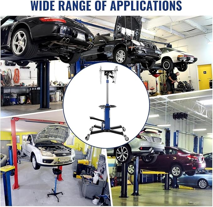 Transmission Jack 1100 LBS Hydraulic Telescoping 2-Stage Lift Jack Stand 33.8"-72.8" High Lift Transmission Jacks with Foot Pedal & 360° Swivel Wheels for for Garage/Workshop Car and Truck Repairs