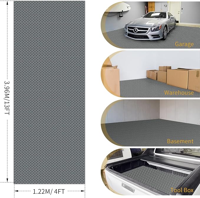 Premium Garage Floor Mat, Commercial Grade Heavy Duty Parking Mat for Garage Floor, Golf Cart Parking, Water/Stain Resistant Floor Runner (Grey Diamond, 4 x 13 Feet)