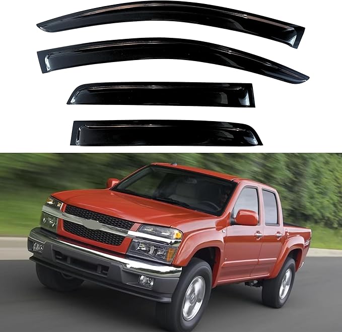 KPY Window Visor Compatible with 2004-2012 Chevrolet Colorado Crew Cab & GMC Canyon Crew Cab & 2004-2010 Isuzu D-Max, Rain Guard Window Vent Deflectors Tape-On Style, 2005 2006 2007 2008 2009 2011