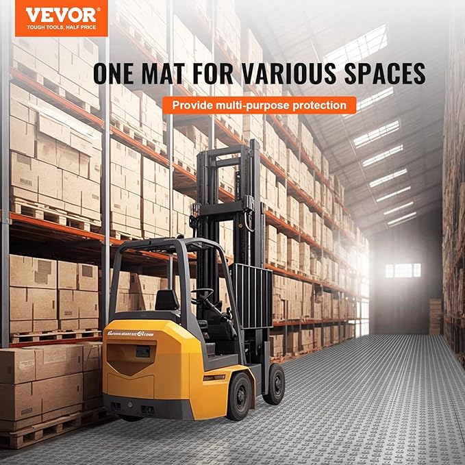 VEVOR Garage Tiles Interlocking, 12 x 12 x 0.53 inch 50 Pack Garage Floor Covering Tiles, Non-Slip Double-Sided Texture Garage Flooring Tiles, for Garages, Basements, Repair Shops, Silver
