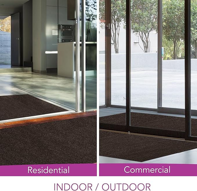 iCustomRug Spartan Weather Warrior Duty Indoor/Outdoor Utility Ribbed in 3ft,4ft,6ft Widths 70 Custom Sizes with Natural Non-Slip Rubber Backing 4'X28' in Brown