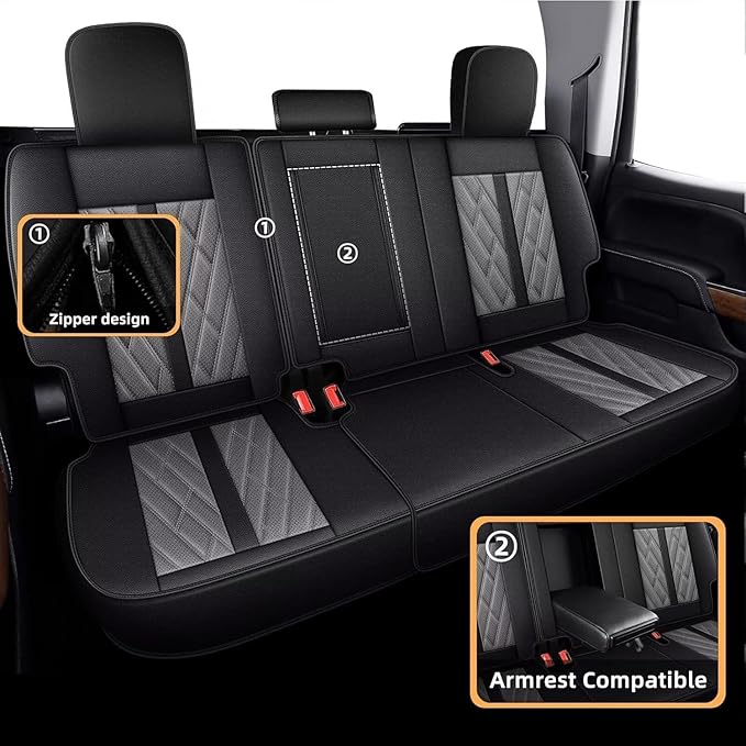 AOMSAZTO Ford Ranger Seat Covers: Full Set Custom Fit 2019 2020 2021 2022 2023 2024 2025 Ford Ranger Breathable Waterproof Leather Seat Protector(5 Seats, Black&Grey)