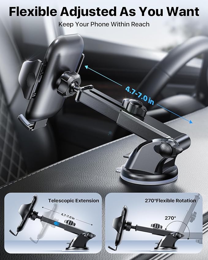 andobil Car Phone Holder, 2025 Military-Grade 85lbs Strongest Suction Phone Holders for Your Car Dashboard/Windshield/Vent Easy Clamp Cellphone Holder Truck Stand for iPhone 16 15 14 Pro Max Samsung