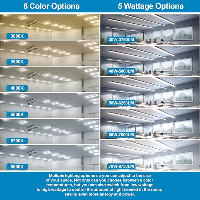 4FT LED Linear Strip Light, Super Bright 4 Foot LED Shop Lights 70W 60W 50W 40W 30W/6CCT 3000K-6500K Selectable, Flush Mount or Hanging 0-10V Dimmable Commercial Garage Ceiling Light, ETL DLC(4 Pcs)