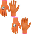 HANDLANDY 2 Pairs Kids Gardening Gloves, Toddler Children Garden Yard Work Outdoor Playing Gloves, Rubber Coating, for Girls Boys Youth (Size S, Orange)